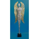 Silberdrahtengel Höhe 165cm mit langen schmalen Flügeln in gold