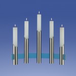 Satin Leuchter blau 5-Flammer, Pyramide gebogen